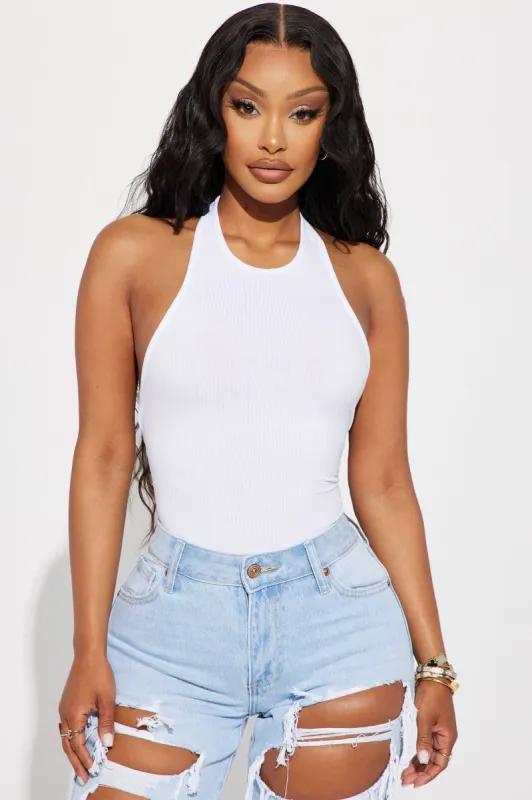 Hannah Ribbed Halter Top - White sold by Fashion Nova