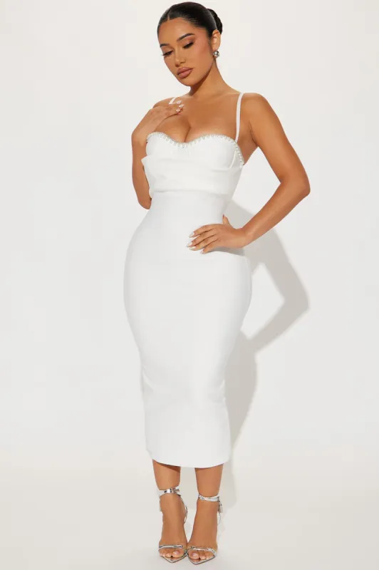 Betty Embellished Bandage Midi Dress - White sold by Fashion Nova
