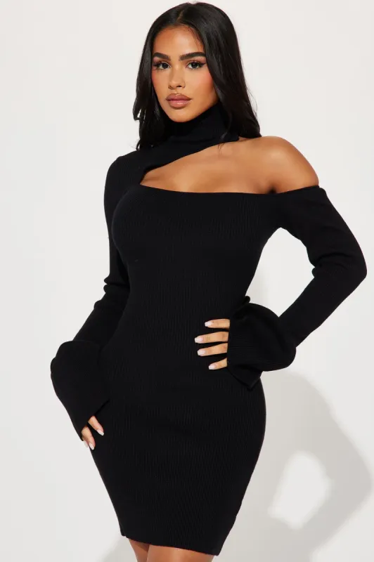 Elisha Sweater Mini Dress - Black sold by Fashion Nova