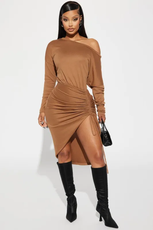 Angela Sweater Midi Dress - Brown sold by Fashion Nova