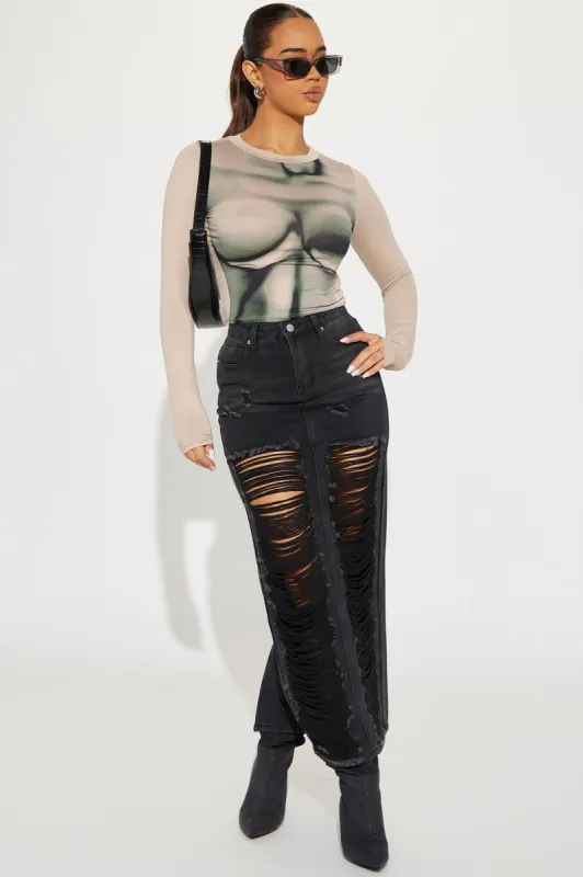 Torn Up In Feelings Maxi Skirt - Black Wash sold by Fashion Nova