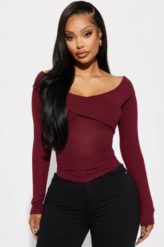 Kendall Off Shoulder Top - Burgundy sold by Fashion Nova