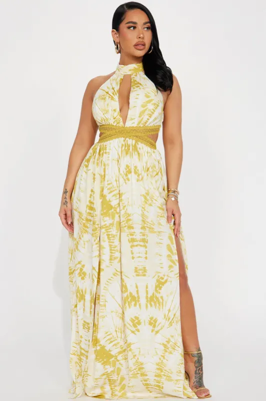 Jessika Printed Maxi Dress - Mustard/combo sold by Fashion Nova