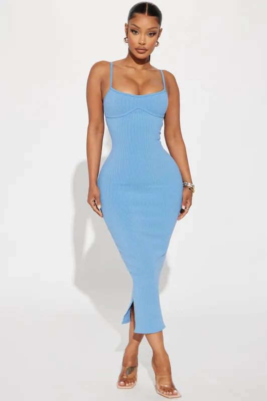 Mercedes Snatched Midi Dress - Dusty Blue sold by Fashion Nova