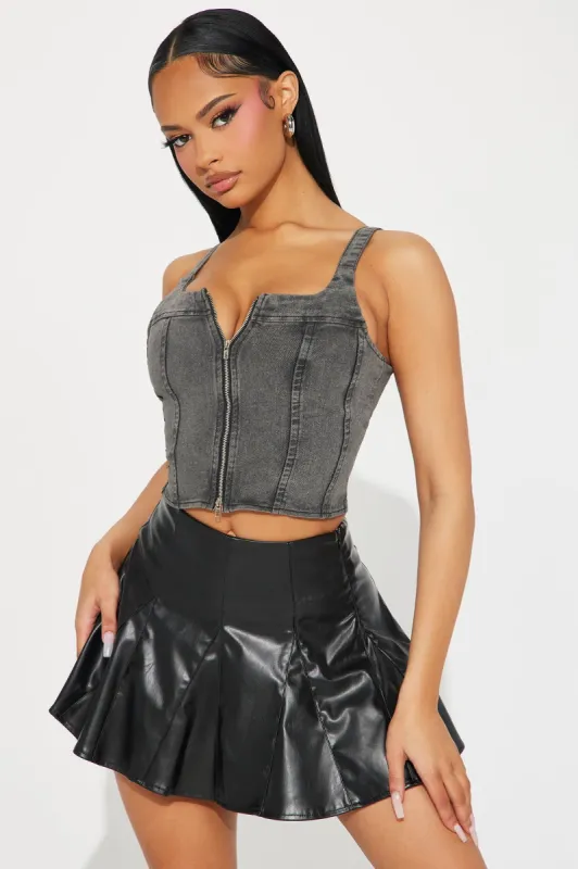 Daria Denim Top - Black Wash sold by Fashion Nova