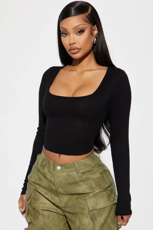 Dana Ribbed Top - Black sold by Fashion Nova