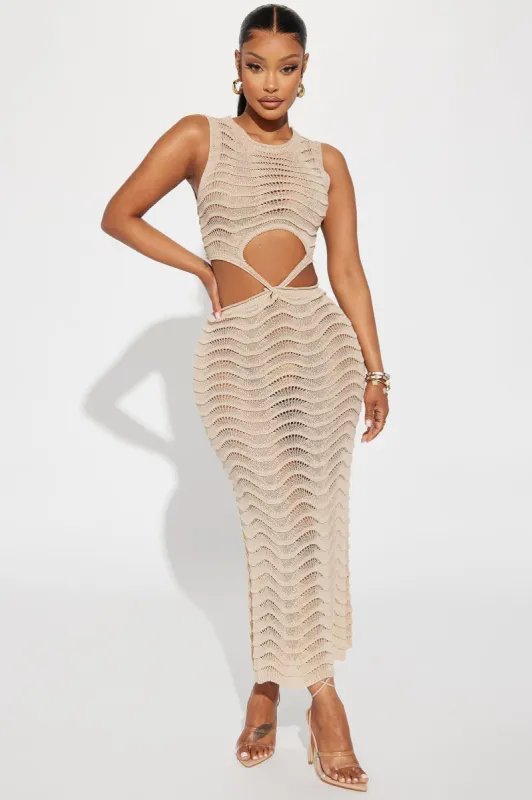 Sara Crochet Maxi Dress - Nude sold by Fashion Nova
