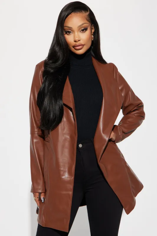 Socialite Faux Leather Blazer - Cognac sold by Fashion Nova