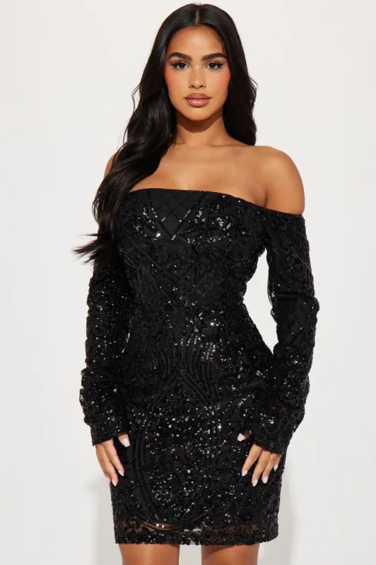 Violet Sequin Mini Dress - Black sold by Fashion Nova