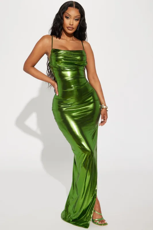 Galaxy Metallic Maxi Dress - Green sold by Fashion Nova