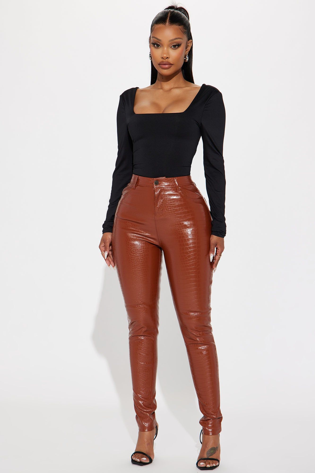 On My Own Faux Leather Skinny Pant - Camel sold by Fashion Nova