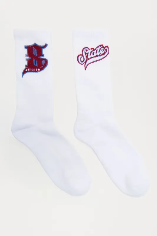 State Sports Socks 2 Pack - White/combo sold by Fashion Nova