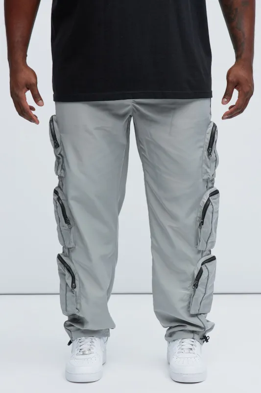I Got You Cargo Pockets Nylon Pants - Grey sold by Fashion Nova