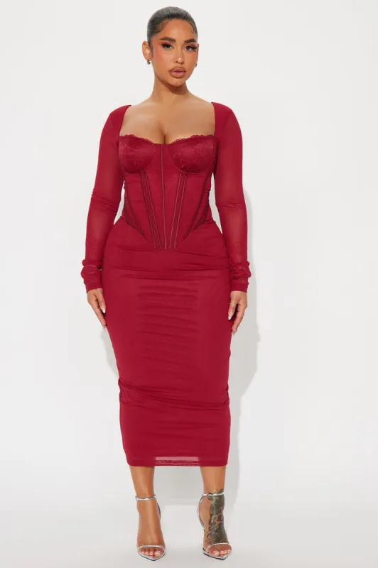 Dream Girl Mesh Midi Dress - Burgundy sold by Fashion Nova