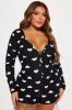 All My Heart Long Sleeve PJ Romper Onesie - Black/White sold by Fashion Nova