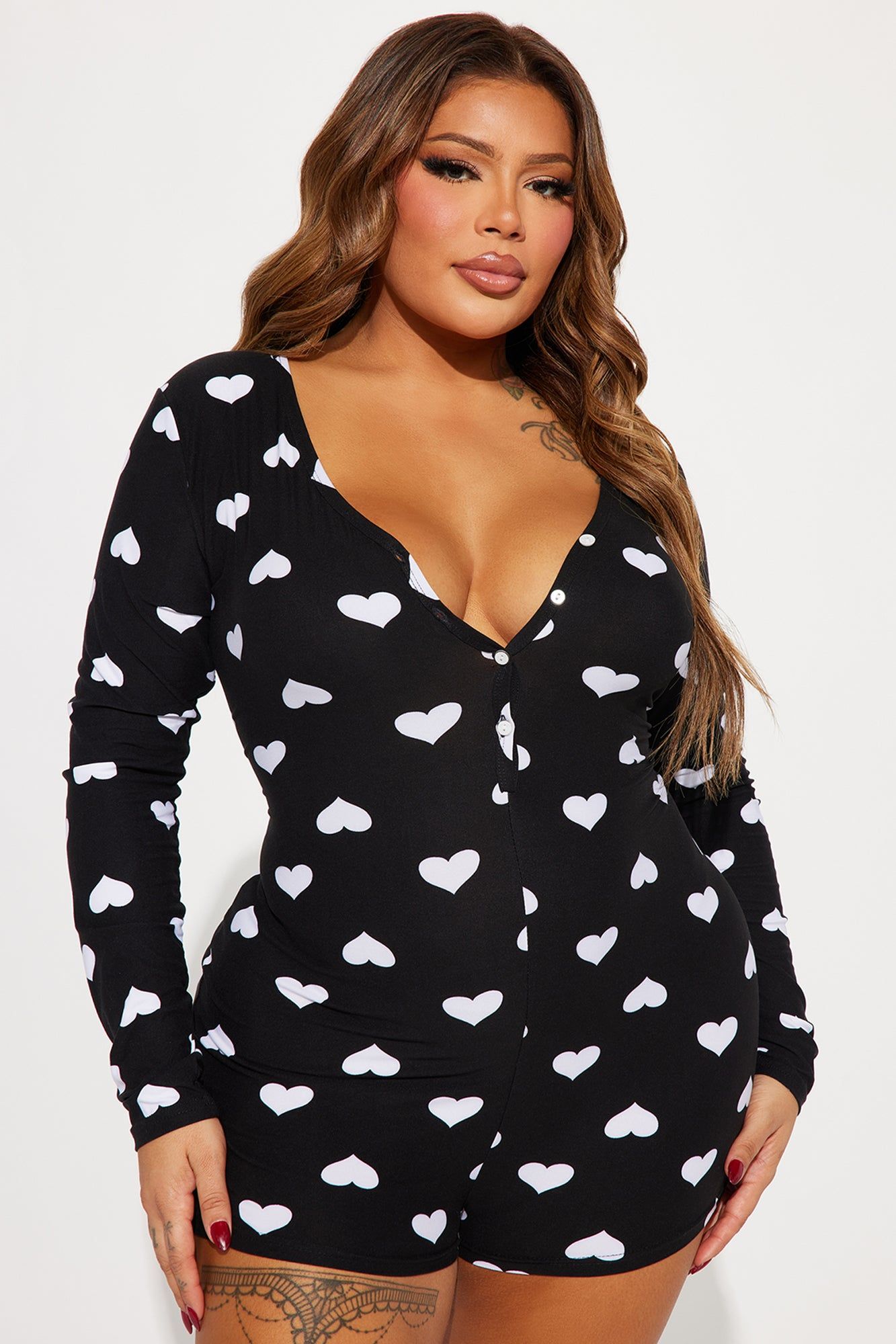 All My Heart Long Sleeve PJ Romper Onesie - Black/White sold by Fashion Nova product image thumbnail 3