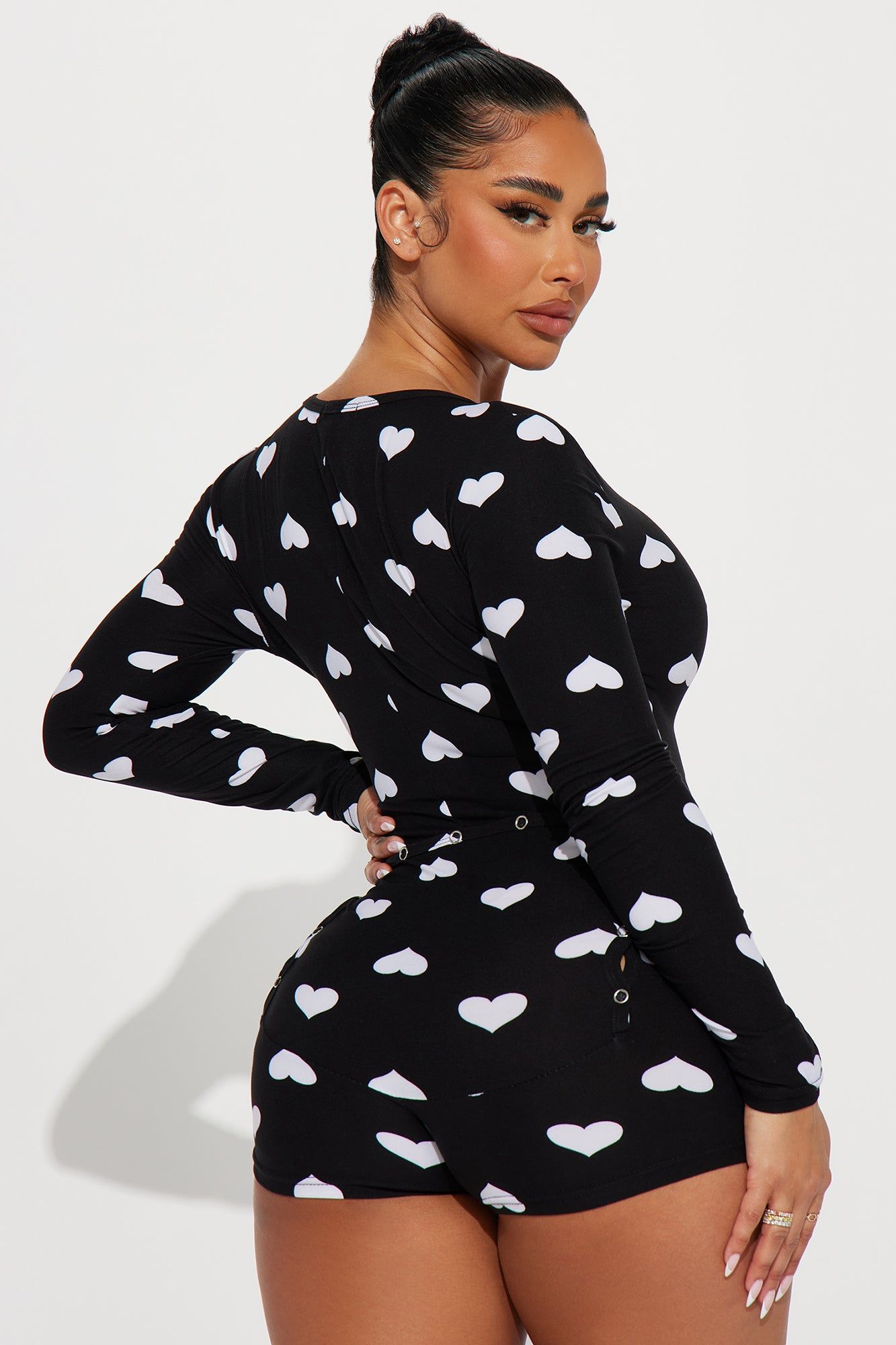 All My Heart Long Sleeve PJ Romper Onesie - Black/White sold by Fashion Nova product image thumbnail 2