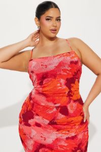 Amara Abstract Mesh Midi Dress - Red/combo sold by Fashion Nova