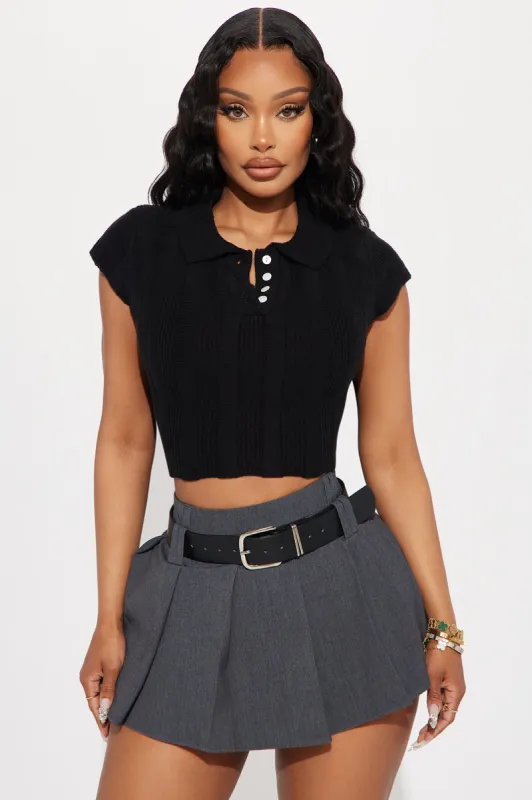 Vanessa Cropped Polo Sweater - Black sold by Fashion Nova