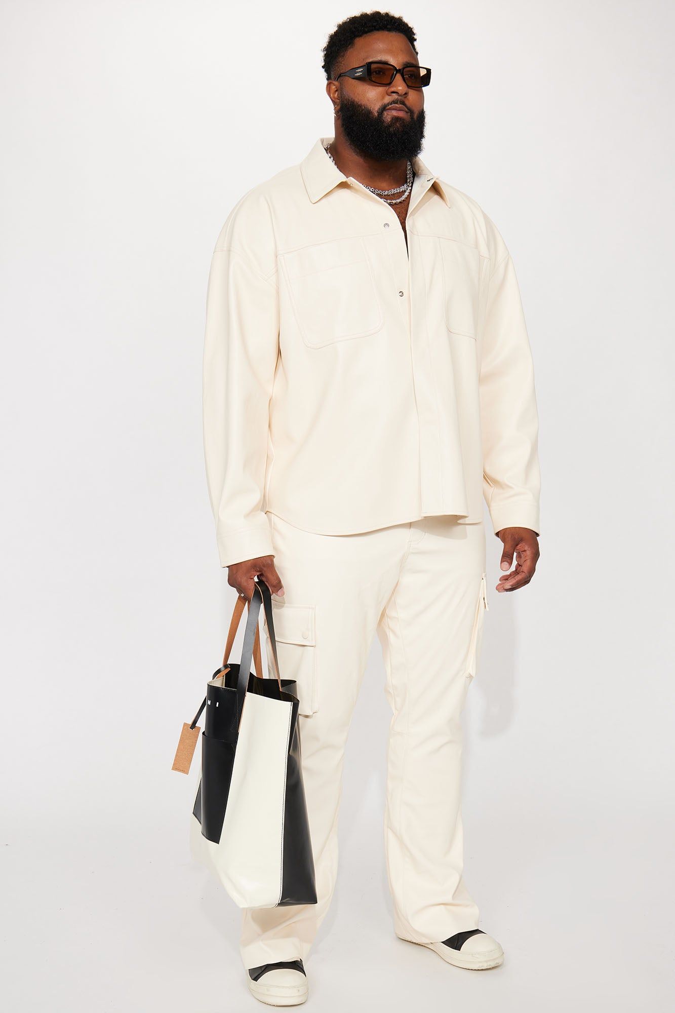 Covert Faux Leather Button Up Shirt - Cream sold by Fashion Nova product image thumbnail 5