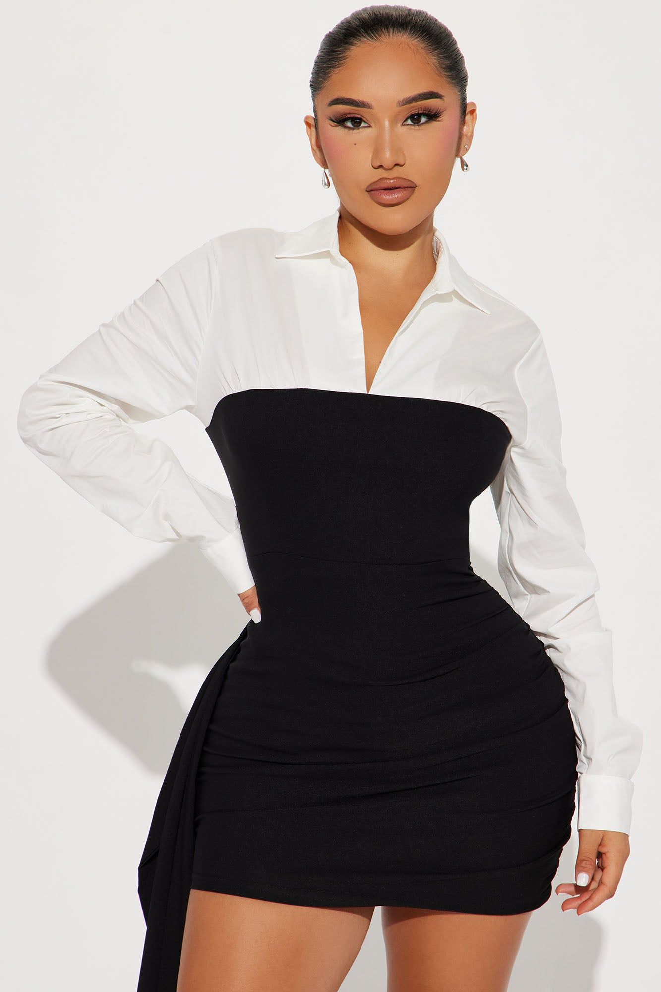 Beverly Draped Mini Dress - Black/White sold by Fashion Nova product image thumbnail 2