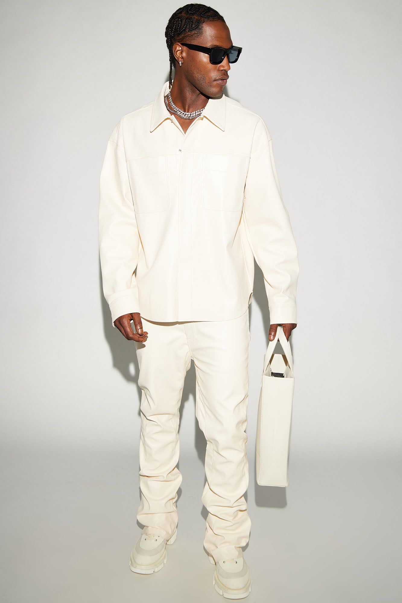 Covert Faux Leather Button Up Shirt - Cream sold by Fashion Nova product image thumbnail 3