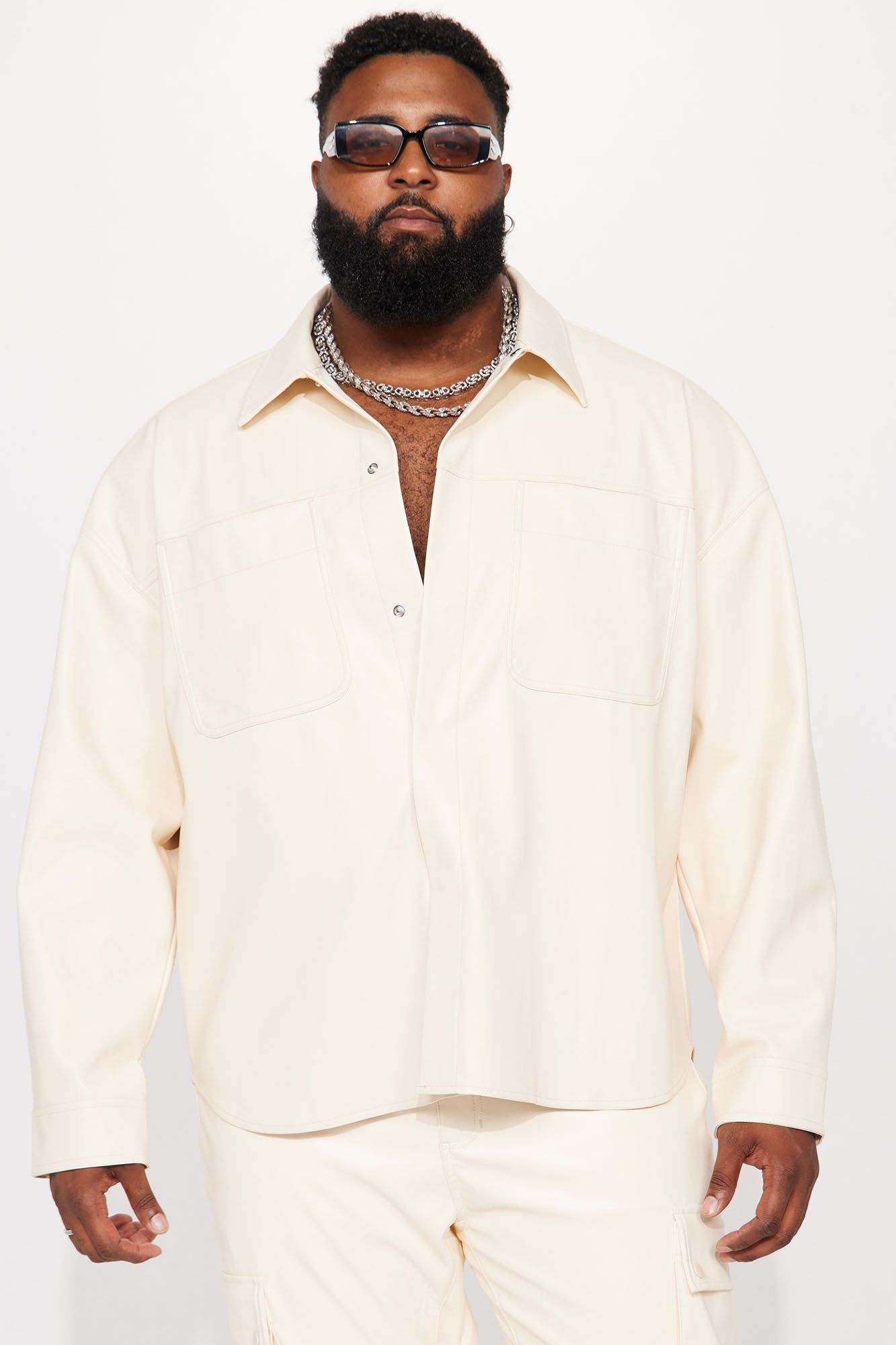 Covert Faux Leather Button Up Shirt - Cream sold by Fashion Nova product image thumbnail 2