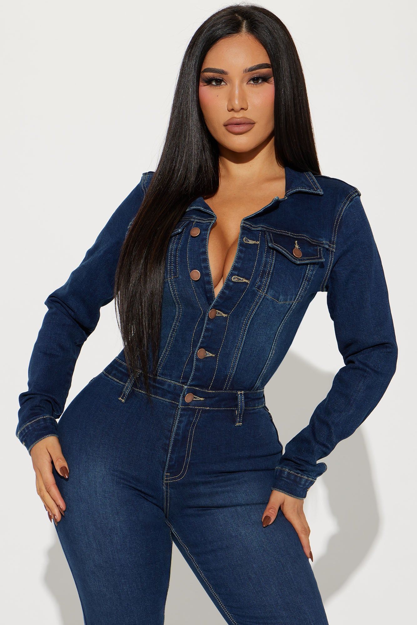Day Dreaming Long Sleeve Denim Jumpsuit - Dark Denim sold by Fashion Nova product image thumbnail 2