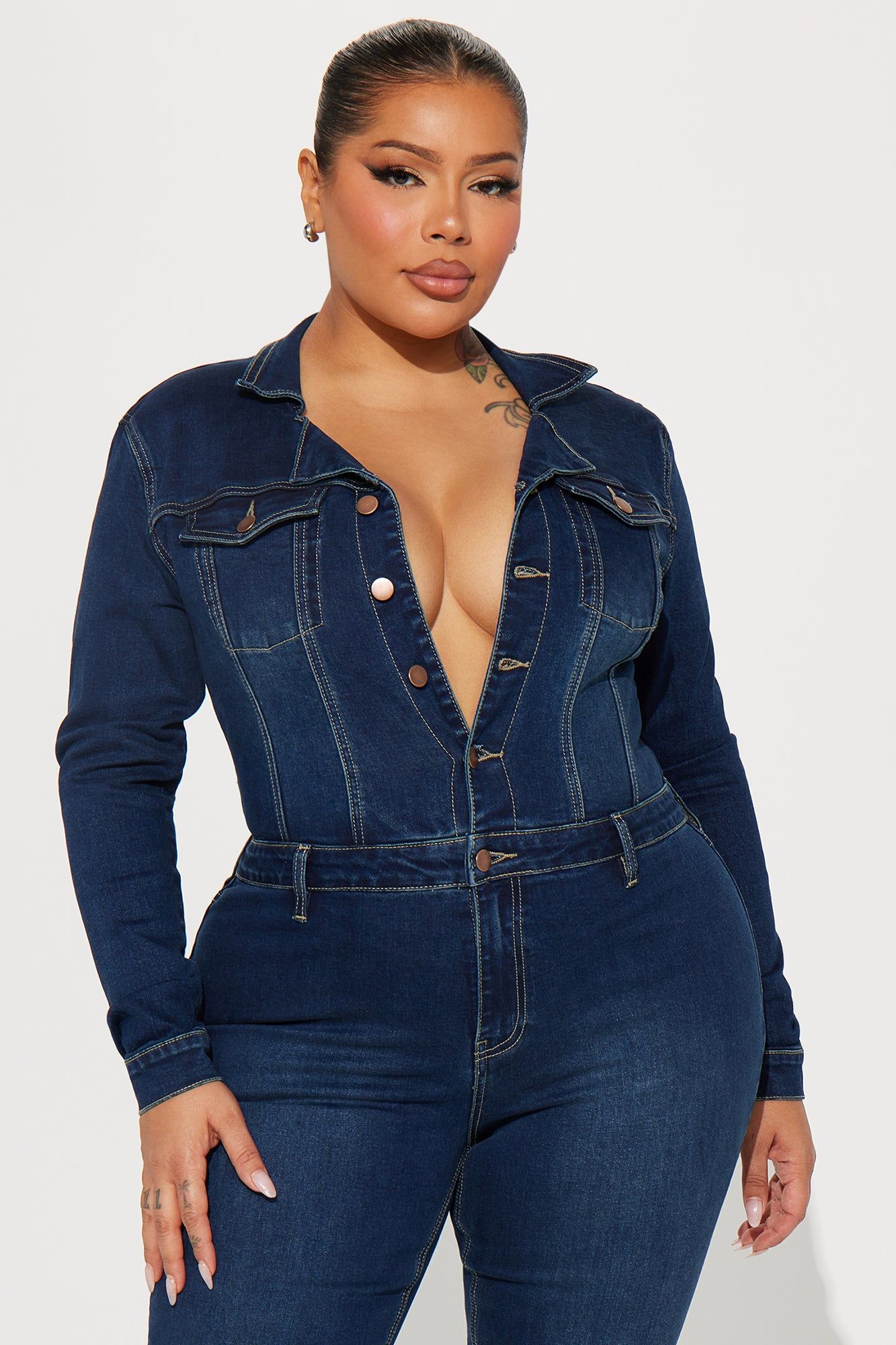 Day Dreaming Long Sleeve Denim Jumpsuit - Dark Denim sold by Fashion Nova product image thumbnail 5