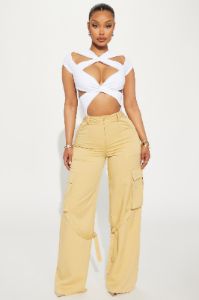 Justine Strappy Wide Leg Cargo Pant - Mustard sold by Fashion Nova