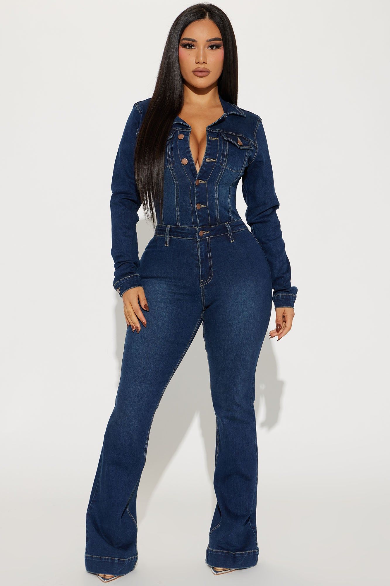 Day Dreaming Long Sleeve Denim Jumpsuit - Dark Denim sold by Fashion Nova