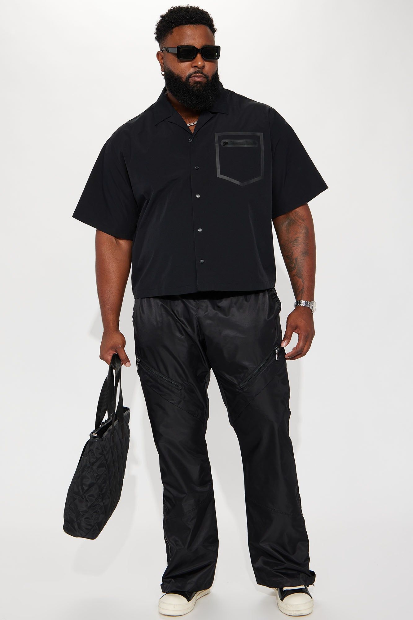 【HI FI FNK】Niss Layered Nylon Pants Play The Track Stacked Slim Flare Nylon Pants - Black | Parallel