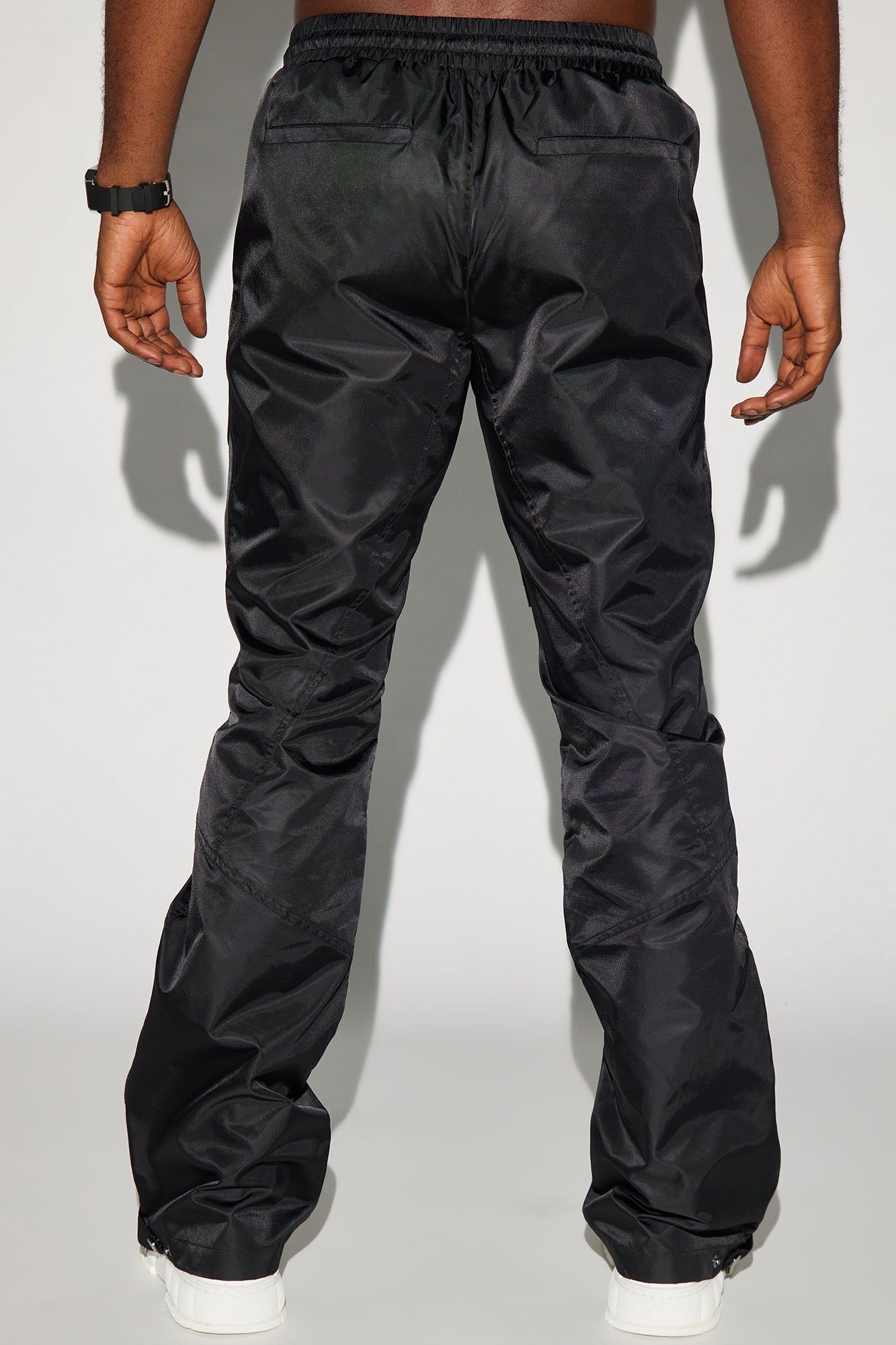 Play The Track Stacked Slim Flare Nylon Pants - Black | Parallel