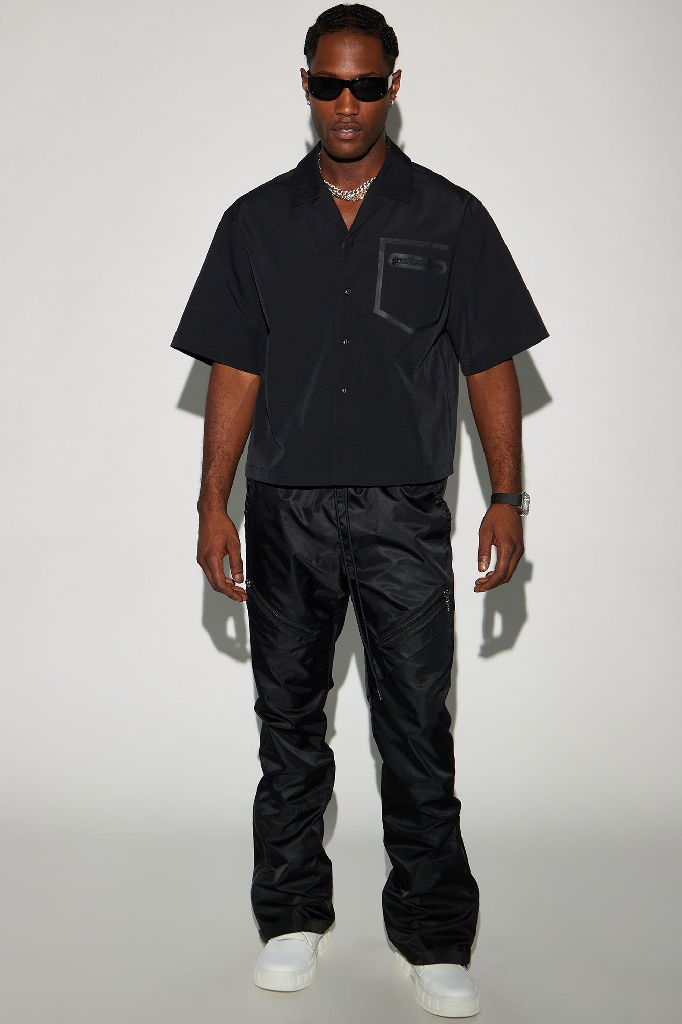 Play The Track Stacked Slim Flare Nylon Pants - Black sold by Fashion Nova product image thumbnail 3