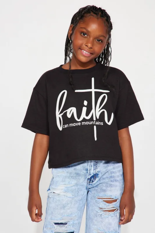 Mini Keep Your Faith Tie Front Tee - Black sold by Fashion Nova