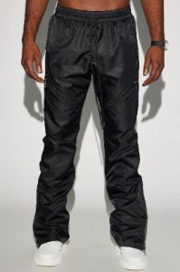 Play The Track Stacked Slim Flare Nylon Pants - Black | Parallel