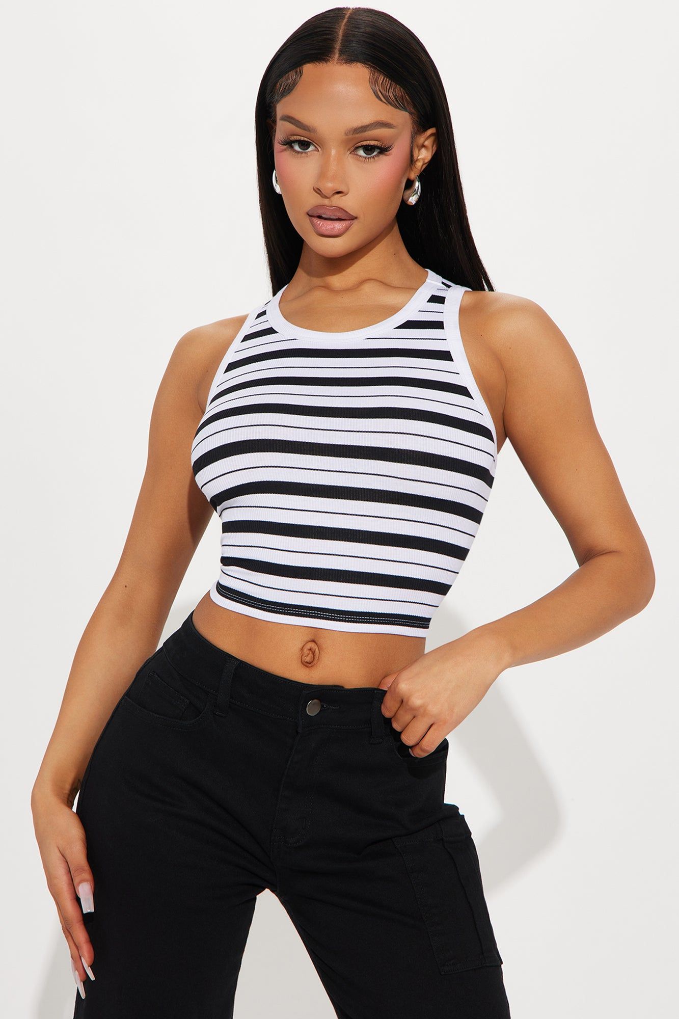 Everyday Vibe Striped Tank Top - White/Black sold by Fashion Nova