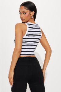 Everyday Vibe Striped Tank Top - White/Black sold by Fashion Nova