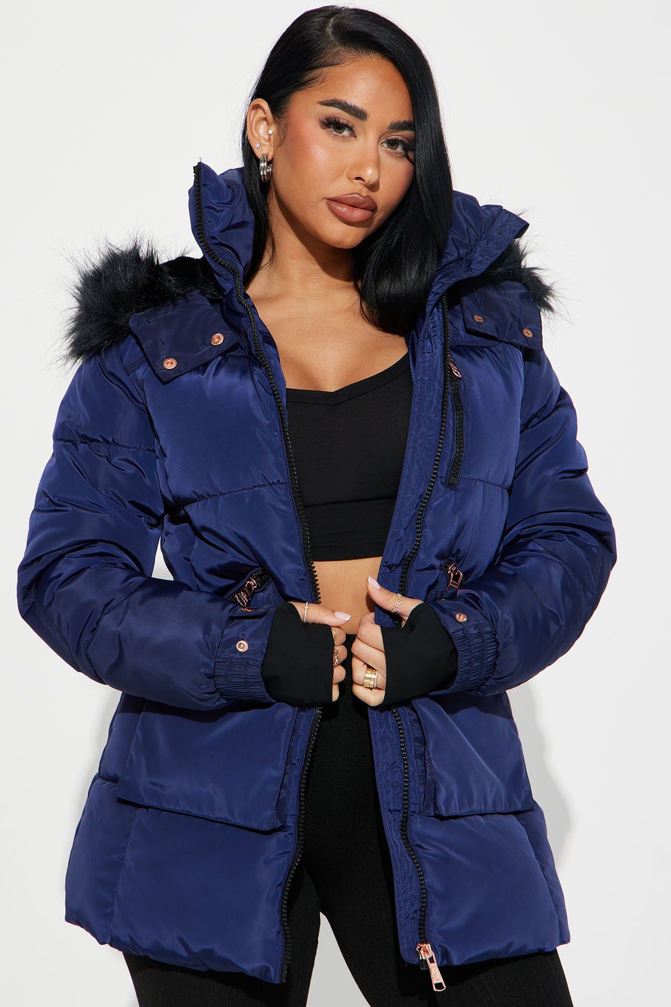 Cold Feelings Puffer Jacket - Navy sold by Fashion Nova