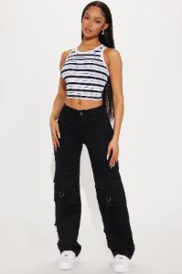 Everyday Vibe Striped Tank Top - White/Black sold by Fashion Nova