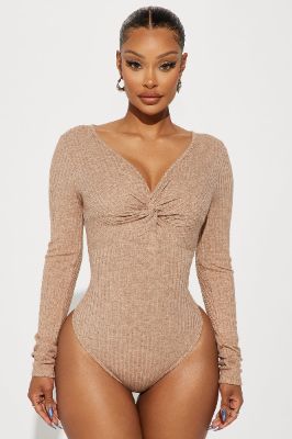 Sweet Crush Ribbed Bodysuit - Taupe sold by Fashion Nova