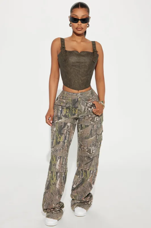 Tall Bree Camo Stretch Cargo Jean - Olive/combo sold by Fashion Nova