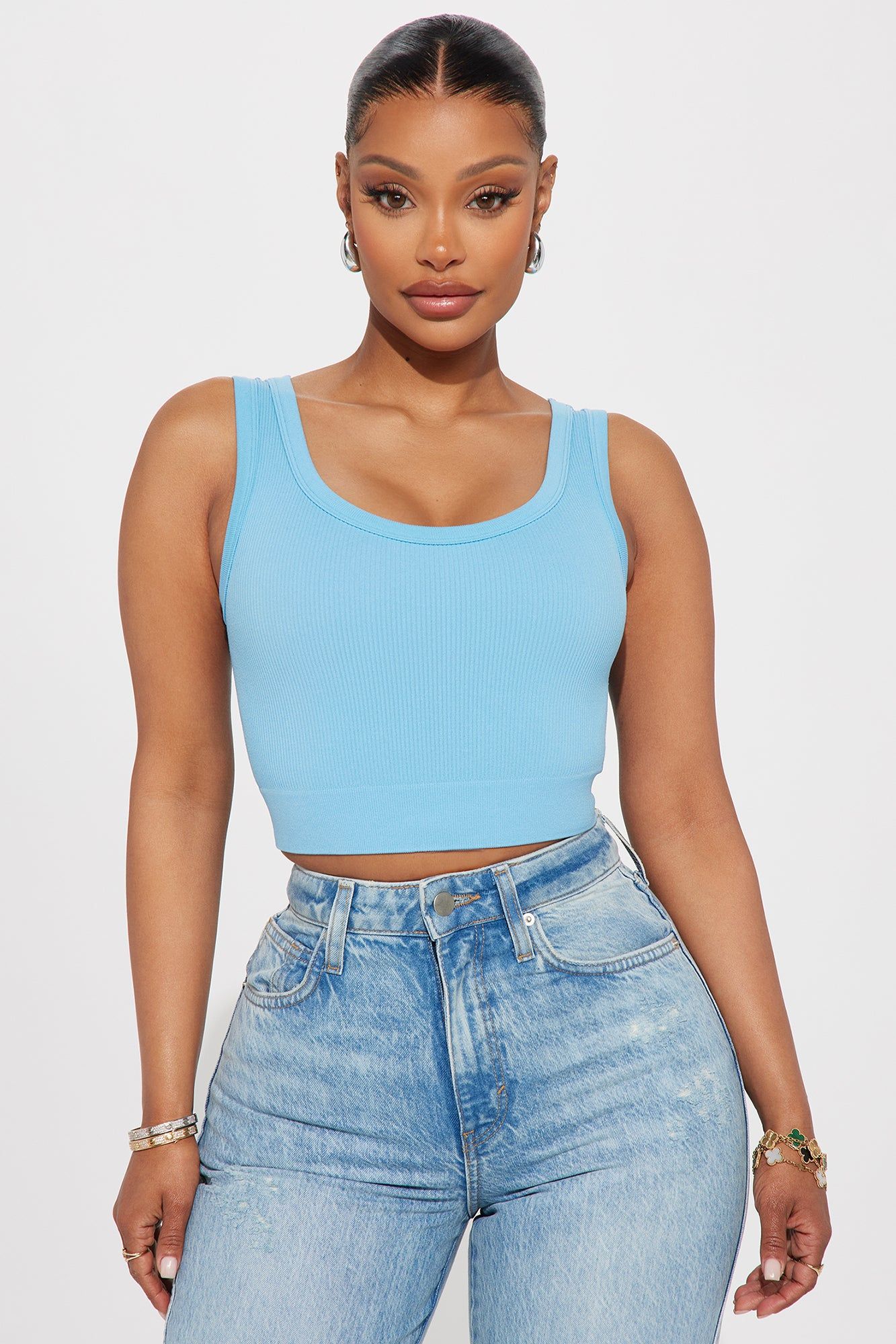 Celeste Ribbed Seamless Tank - SkyBlue sold by Fashion Nova