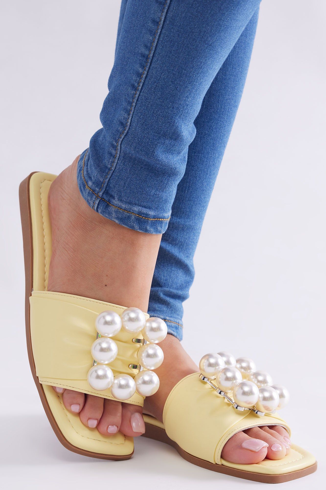 Pretty Pearls Flat Sandals - Yellow sold by Fashion Nova