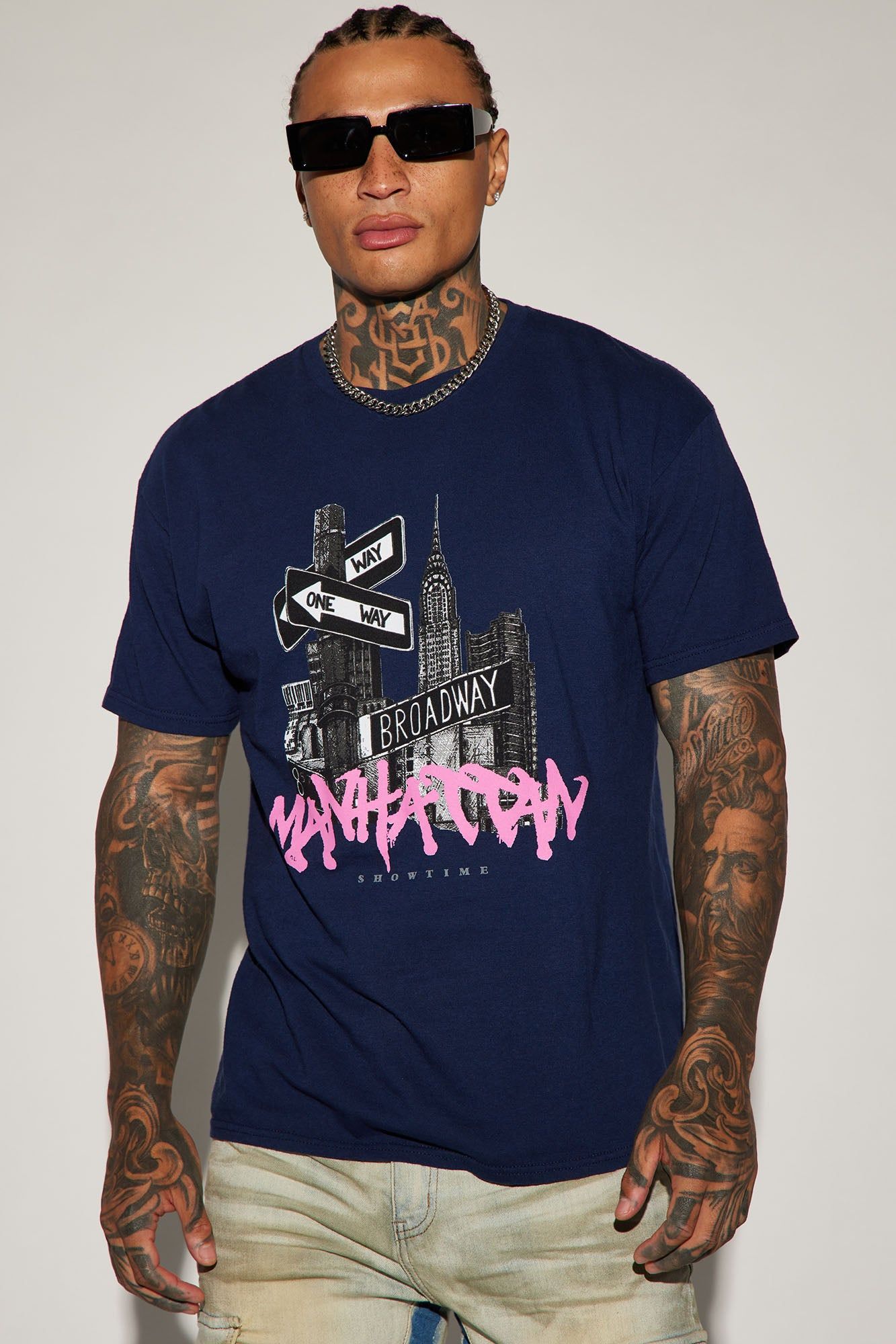 Manhattan Showtime Short Sleeve Tee - Navy sold by Fashion Nova