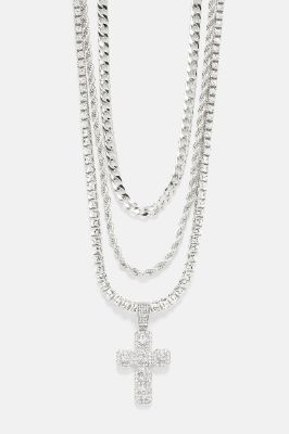 Cluster Cross 3 Piece Chain Necklace Set - Silver sold by Fashion Nova