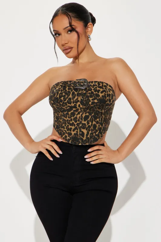 Most Wanted Leopard Corset Top - Brown/combo sold by Fashion Nova