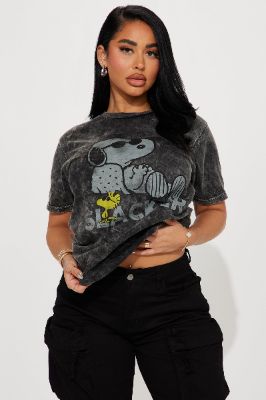 Snoopy Slacking Washed Tee - Black Wash sold by Fashion Nova