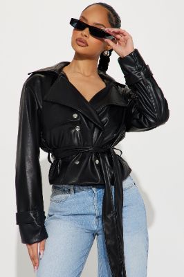 Ring Me Up Faux Leather Hooded Jacket - Black sold by Fashion Nova