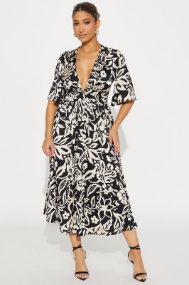Margaret Satin Midi Dress - Black sold by Fashion Nova